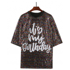 Sequin Dress - It's my Birthday Colourful Squiggles (Size Large)